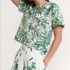Massimo Dutti Leaf Print Linen Short Sleeve Top